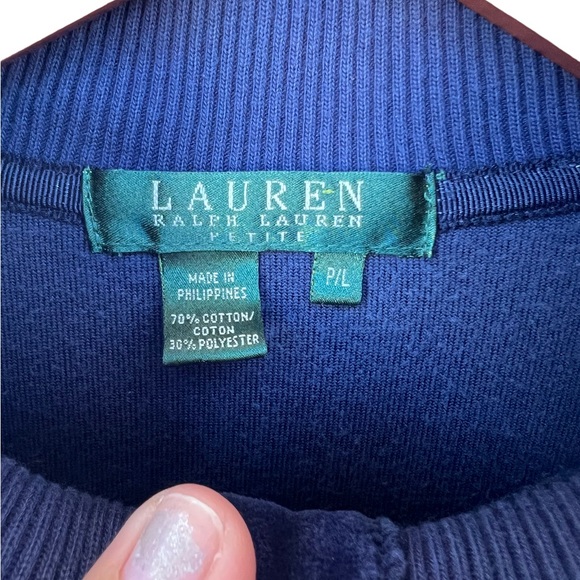 Lauren Ralph Lauren PLarge Velour Track Jacket Navy Blue/Gold Snaps Mock Neck - Picture 2 of 4